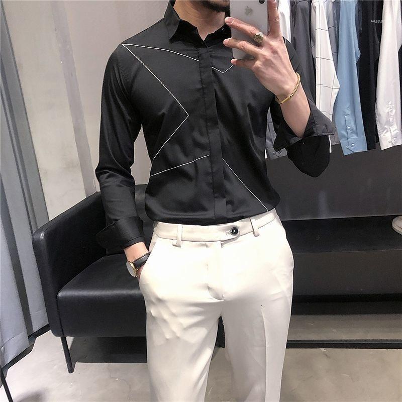 

Men's Casual Shirts Korean Men Shirt Slim Fit Camisa Social Masculina 2022 Spring Simple Business Overhemden Heren, Black