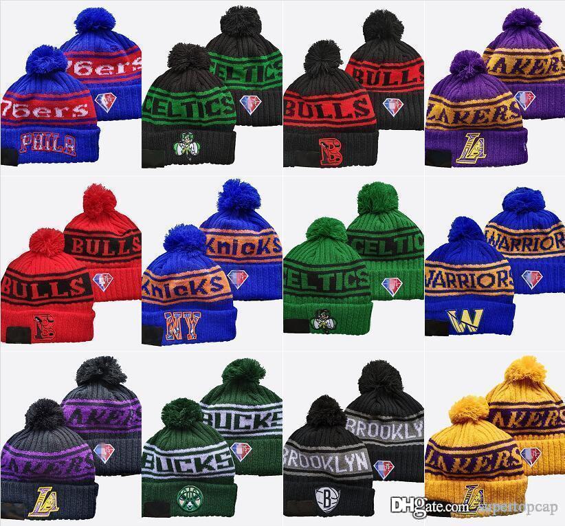 

NEW Men's Basketball All Team Knitted Beanie Cap Wool Warm Sport Striped Sideline Cuffed Pom Beanie Hats Men Women Bonnet Beanies Skull