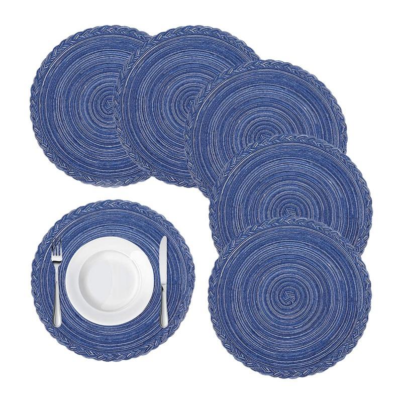 

Mats & Pads Round Braided Placemats For Dining Table Set Of 6 - Woven Heat Resistant Non-Slip Kitchen Mats, 36 Diameter, Blue