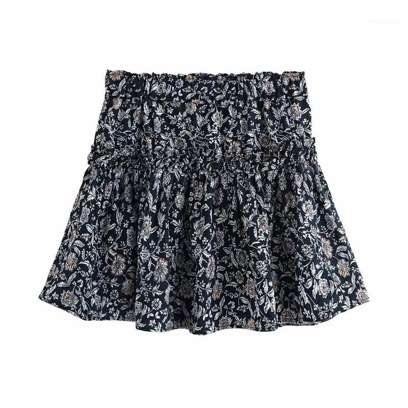 

Skirts 2022 Summer Women's Retro Waist Slimming Elastic A-line Skirt Small Floral Big Print Mini, Multi