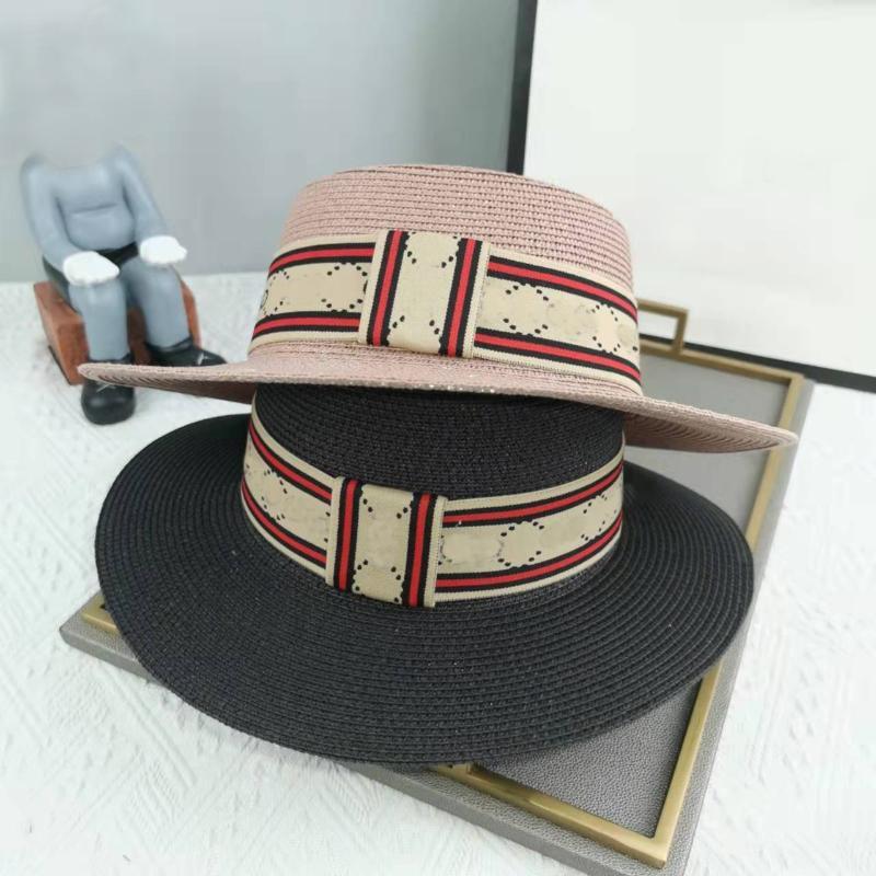 

Designer Hat For Women Wide Brim Hats Ribbon Contrasting Color Luxury Letter G Straw Holiday Top, Khaki