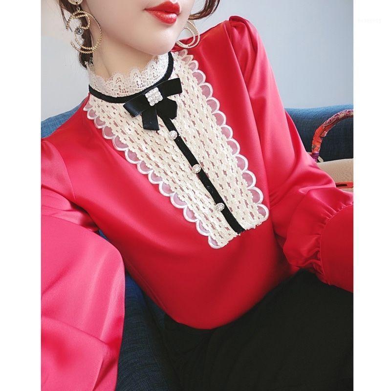 

Women' Blouses & Shirts Women Blouse Bow Long Sleeve 2022 Spring Lace Collar Chiffon Top Blusas Ropa De Mujer, Black