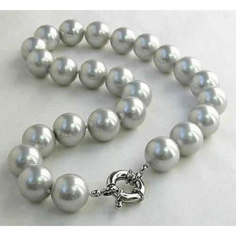 

Pendant Necklaces Genuine 8/10/12mm Pretty South Sea Gray Shell Pearl Round Beads Nelace 18"