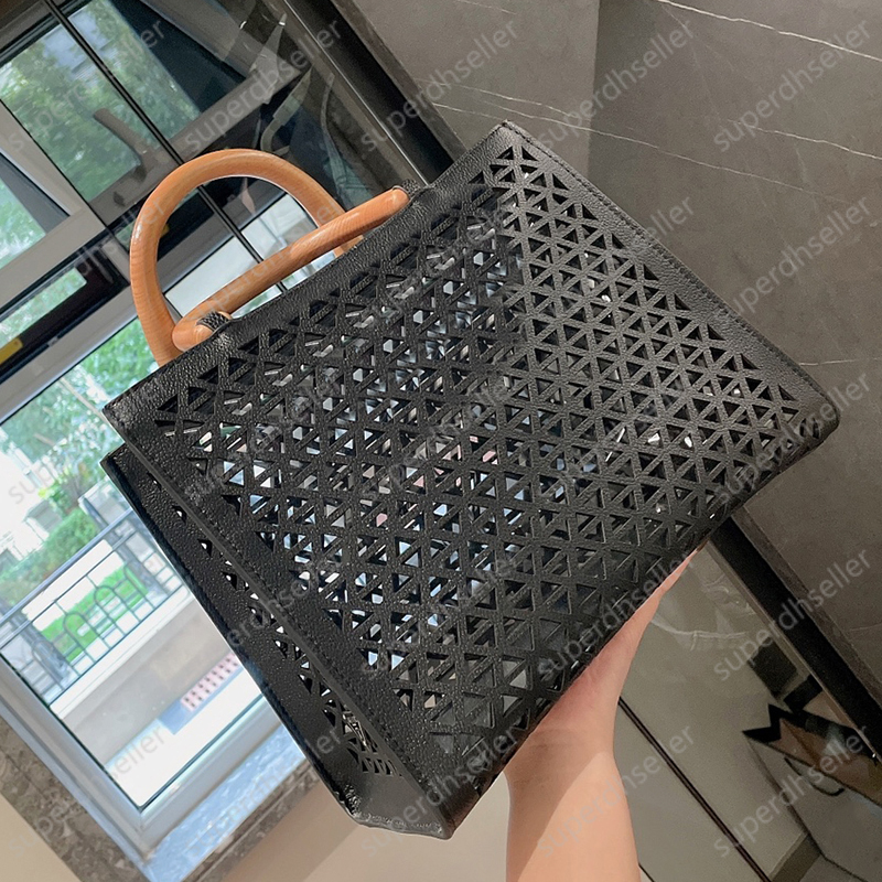 

Hollow Tote Designer Bag Women Handbag Large Capacity Shopping Bags High Quality Leather Wallet Purse Wooden Handle Clutch Totes Handbags, Increase feight