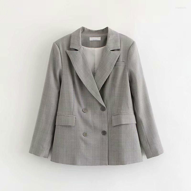 

Women' Suits & Blazers ASDS Women Vintage Plaid Pockets Double Long Sleeve Coat Retro Fashionable Double-breasted Suit WWT52723, As picture