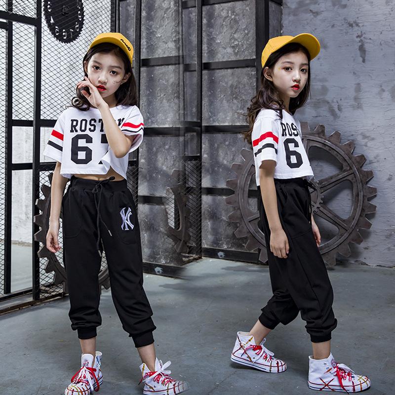 

Stage Wear Set Kids Loose Cropped T Shirts Tops Casual Pant Hip Hop Clothing For Girls Jazz Dance Costume Ballroom Dancing Clothes WearStage, Beige
