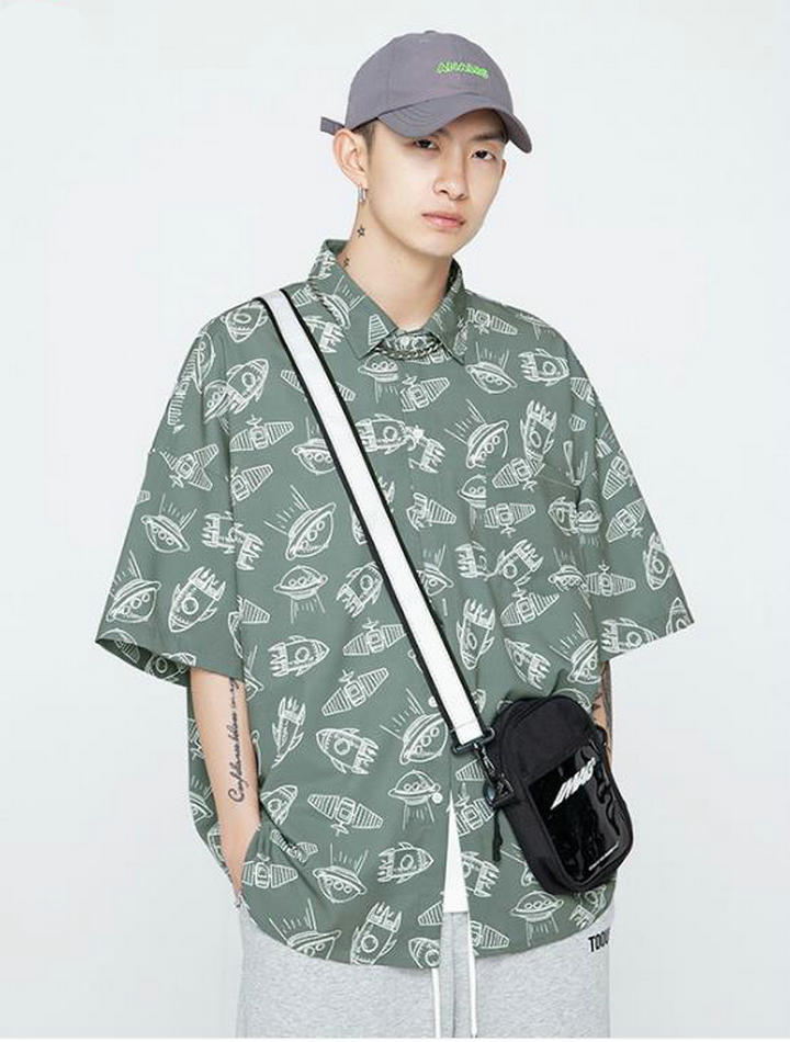 

Short Sleeve Casual Shirts For Men 2022 Summer New Fashion Men' Loose Printed Blouse Tops, White