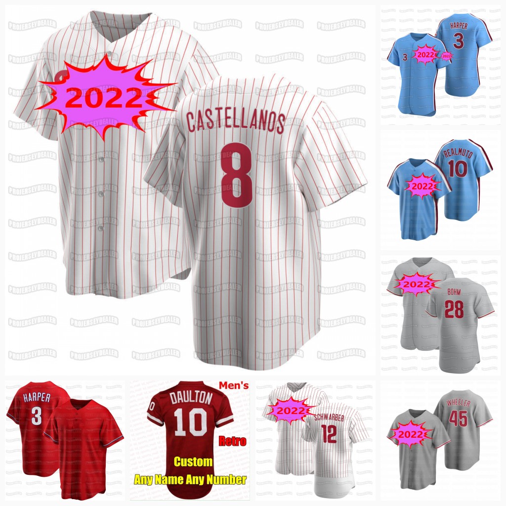 

8 Nick Castellanos 2022 Phillies Jersey 12 Kyle Schwarber Harper J.T. Realmuto Matt Vierling Alec Bohm Moniak Zack Wheeler Rhys Hoskins Aaron Nola Brad Hand, 2022 gold program flex base mens s-3xl