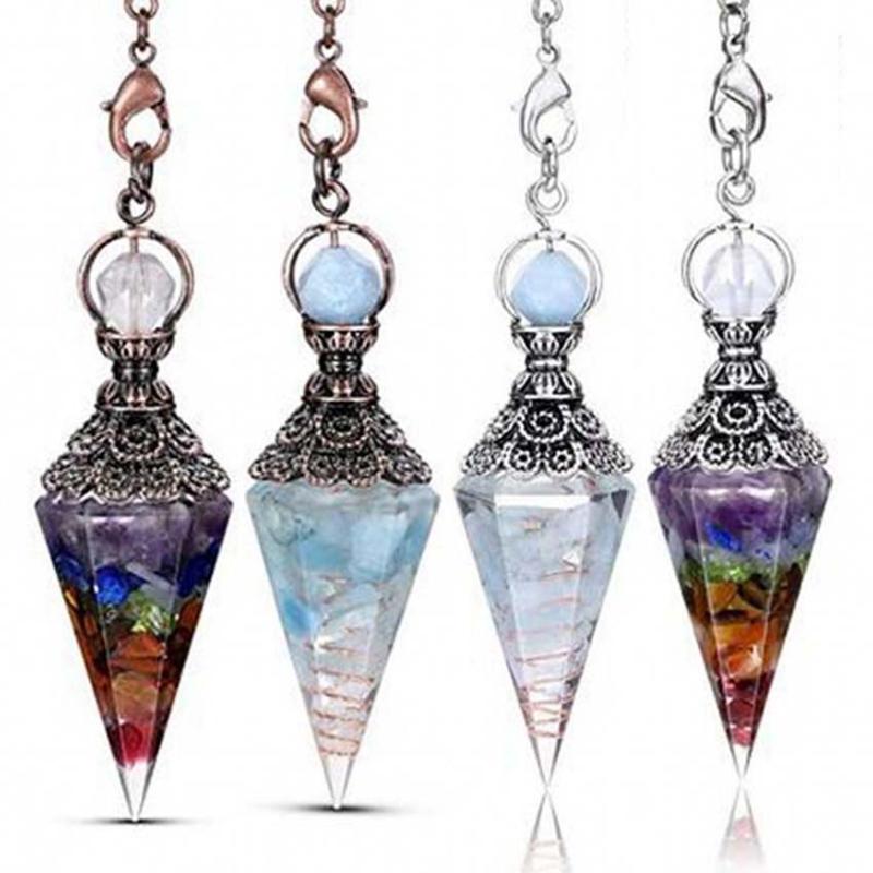 

Pendant Necklaces Natural Hexagon Point Pendulum For Reiki Wicca Dowsing Balancing Spiritual Resin Crystal Stone Pendulums NecklacePendant