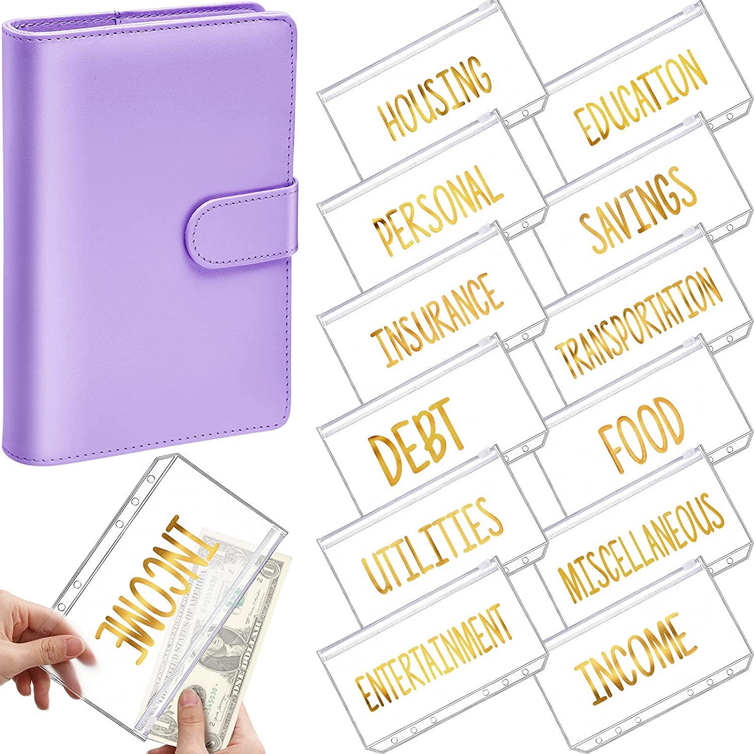 

A6 PU Leather Binder Budget Cash Envelope Organizer Personal Wallet 12 Binder Pockets Zipper Folders for Planner Saving
