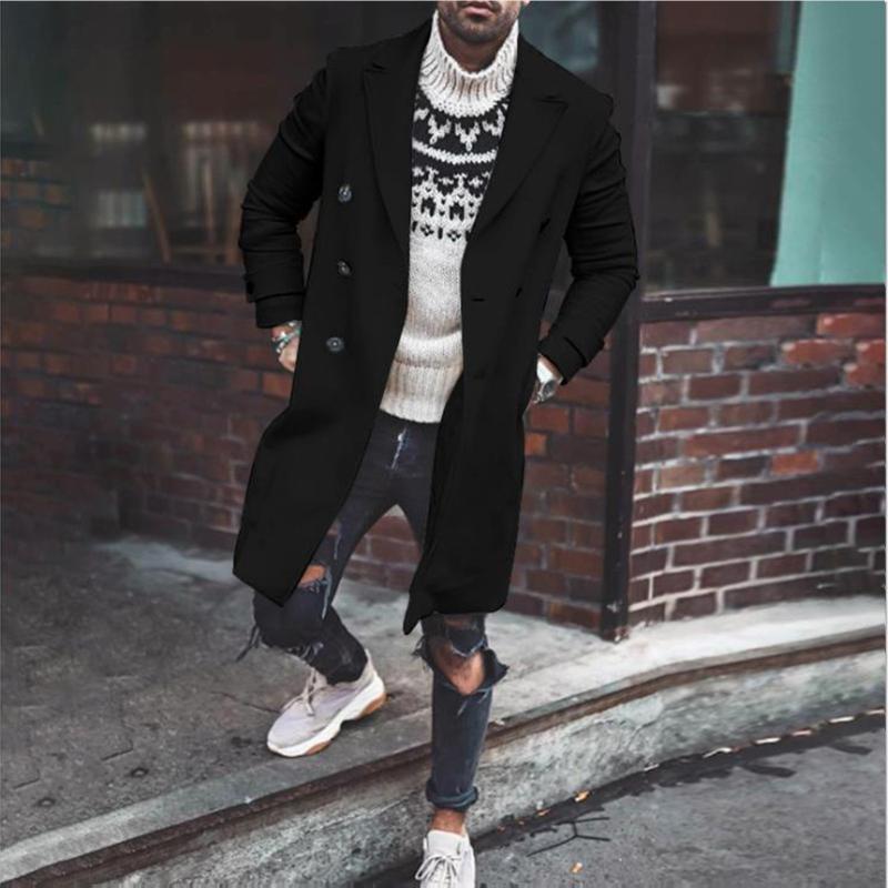 

Men' Wool & Blends Spring Autumn Winter Trench Coat Warm Thicken Jacket Woolen Peacoat Long Overcoat Tops Mens Windbreaker JacketsMen, Black