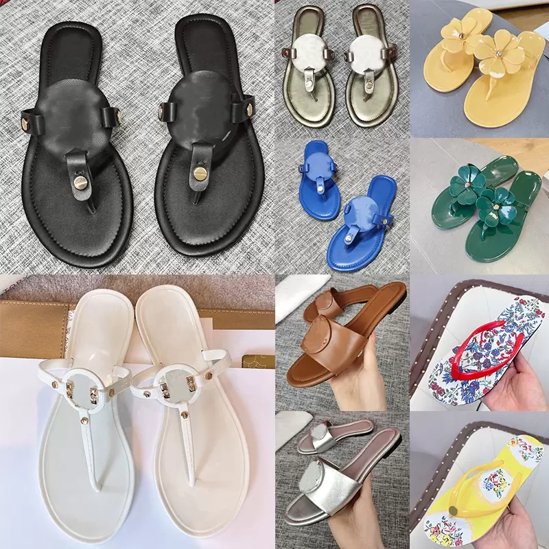 Trend Designer Sandals For Womens Ladies Hollowed Out Flower Floral Rubber Leather Low Heels Flats Flip Flops Luxe Tories Slides Summer sliede Be