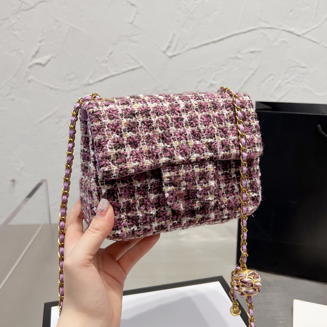 

Classic Mini Flap Tweed Golden Ball Crossbody Bags France Brand High Quality Quilted Matelasse Chain Serial Number Shoulder Bag Purse Luxury, 01