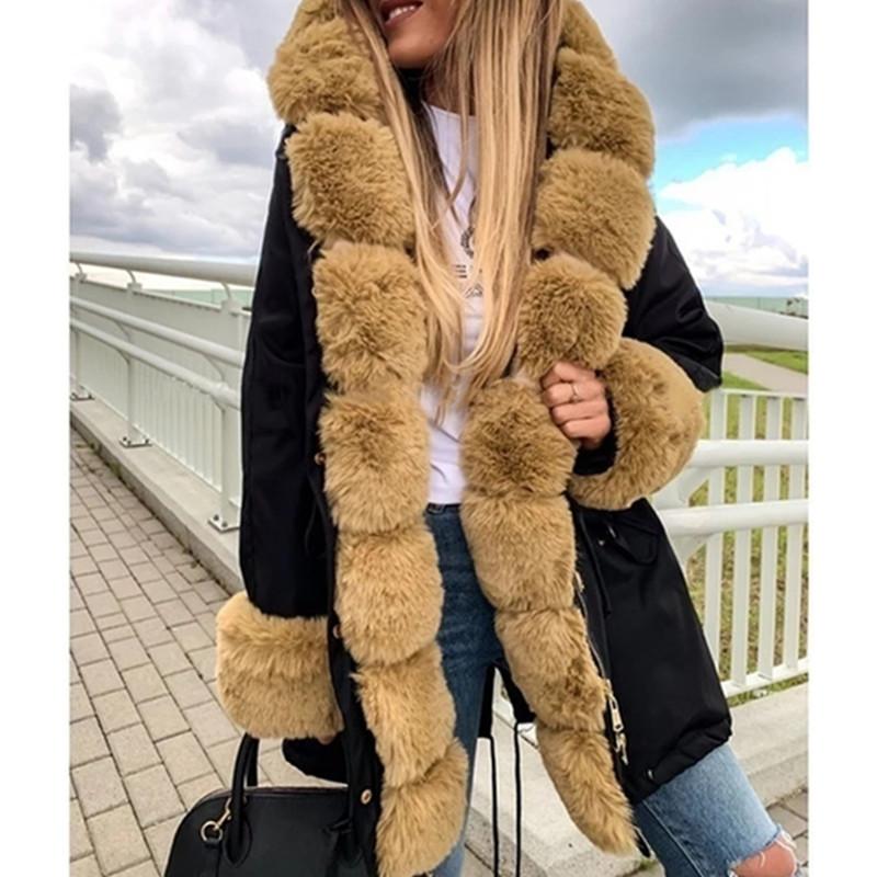 

Women' Trench Coats Jacket Women Warm Faux Fur Parka Casual Solid Color Long Sleeve Overcoat Hooded Oversize Female Outwear Jackets, Beige