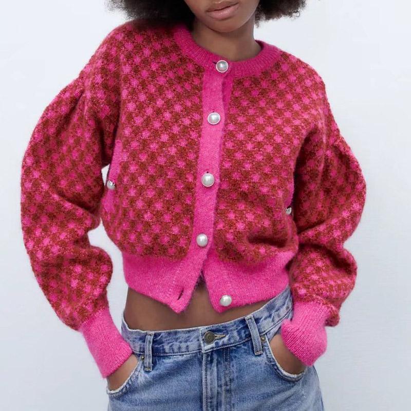 

Women' Knits & Tees KUMSVAG Women Autumn Plaid Cardigan Sweaters Coats 2022 Fashion Knitting Single Breasted Female Elegant Short Sweater C