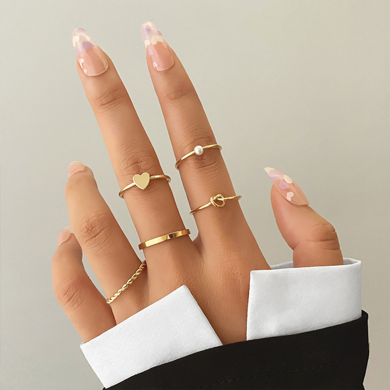 

IFMIA Trendy Love Heart Finger Rings Set For Women Girls Fashion Pearl Twist Joint Female Jewelry Gift 220716
