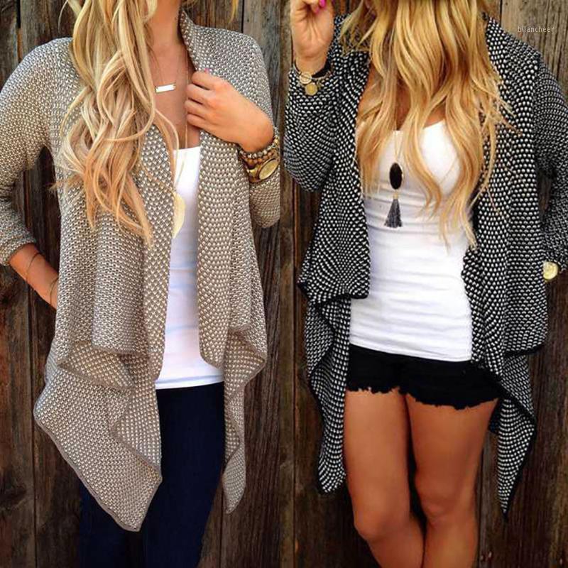 

High Quality Fashion Women Autumn Soft Knitted Cardigan Irregular Long Sleeve Coat Sweater Drop, Khaki