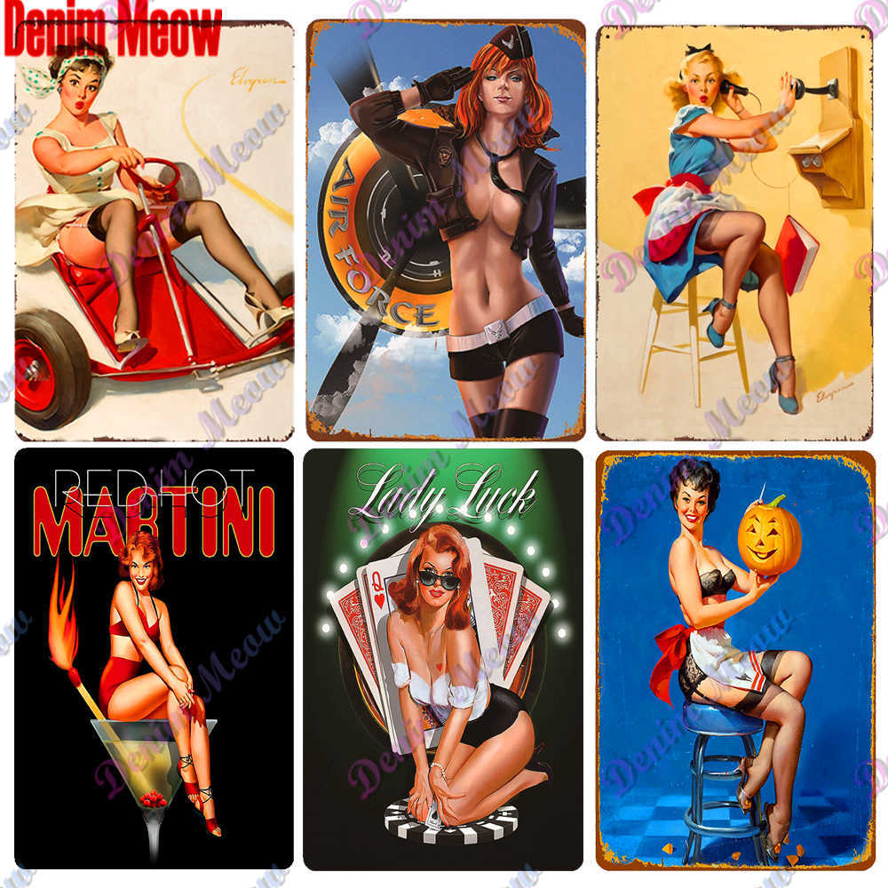 Vintage Sexy Lady Drinks Pin Up Girl Metal Tin Sign Garage Motorcycle Airplane Shabby Chic Poster Bar Coffee Wall Art Deco-image-763048298