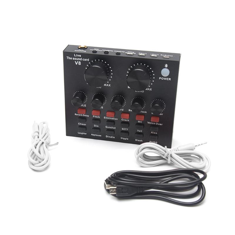 

Sound Cards V8 Singing Karaoke External USB Live Broadcast For Mobile Card Home KTV Computer Voice Chat Headset Microphone Recording
