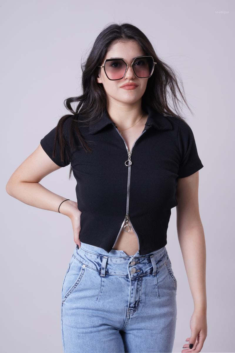 

Women' Blouses & Shirts MANGA Zippered Crop Blouse, Black