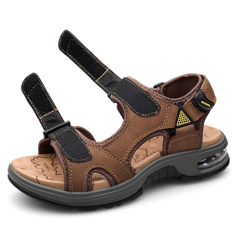 

Sandals Air Cushion Open Toe Men Genuine Leather Fashion Beach Outdoor Casual Summer Shoes Original Brand, Khaki