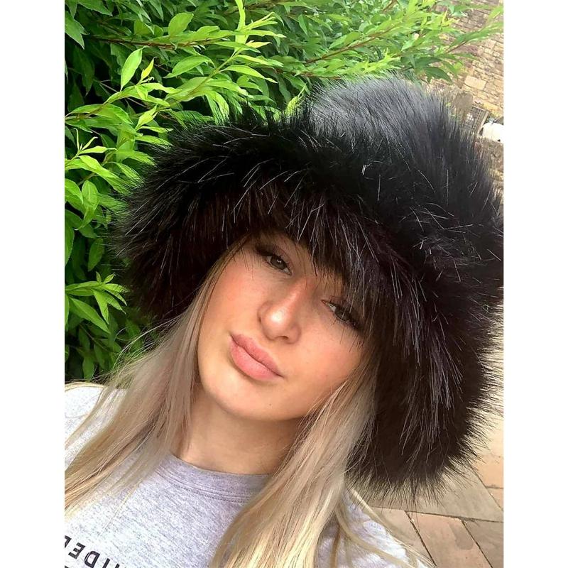 

Wide Brim Hats Women Furry Fisherman Hat Solid Color Winter Cap Chic Bucket For Streetwear/ Po PropsWide