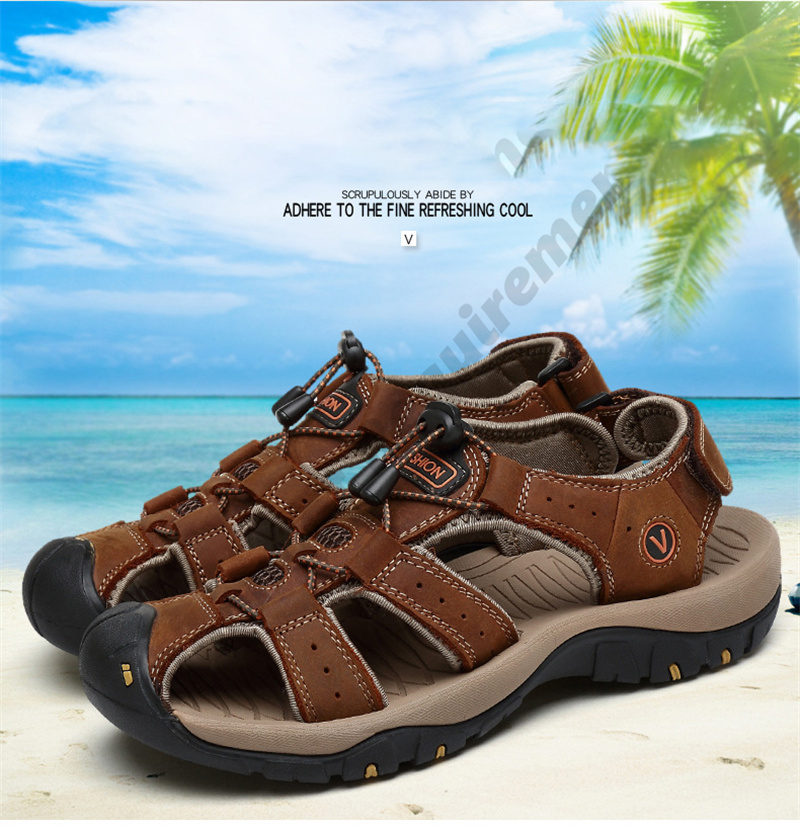 Sandales de grande taille hommes 2022 été nouvelle sandale à bout respirant loisirs de plein air chaussures de plage décontractées couche de tête