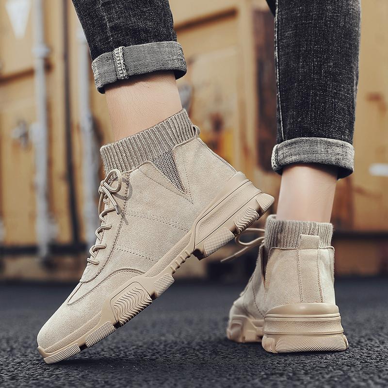 

Boots Men Autumn All Seasons Comfy Durable Outsole Lace-up Fashion Shoes 2022Cow Suede Leather Casual Breathable, Beige