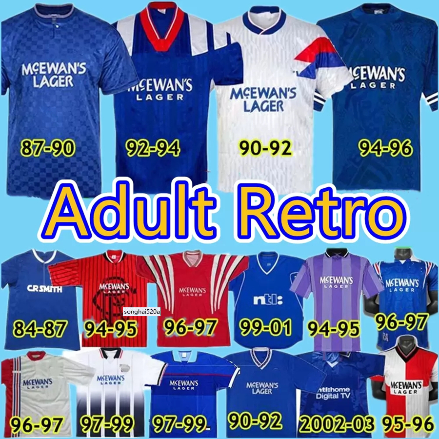 

GASCOIGNE Glasgow Rangers Retro soccer jersey 1984 87 90 92 93 94 95 96 97 99 2001 02 03 Home Blue Away Third vintage Classic football shirt, 87-90 home