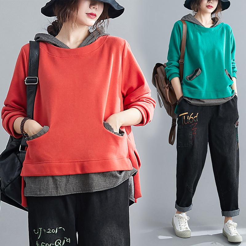 

Women's Hoodies & Sweatshirts 2022 Women Clothing Spring Fake Two Piece Sweatshirt Patchwork Pockets Casual Korean Fashion Long Sleeve Top, Black