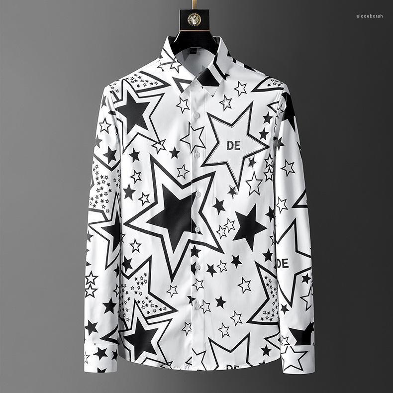 

Men's Casual Shirts Mens Long Sleeve Top Quality Brand Designer Breathable Stars Printed Man Clothing Coats Chemise HommeMen's Eldd22, Black