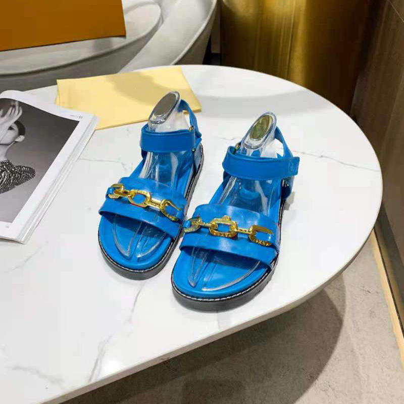 

Designer Chain Slippers For Women Fashion Flat Heel Real Leather Luxury Sandles Summer Platform Slides Sandal Shoes, 2#