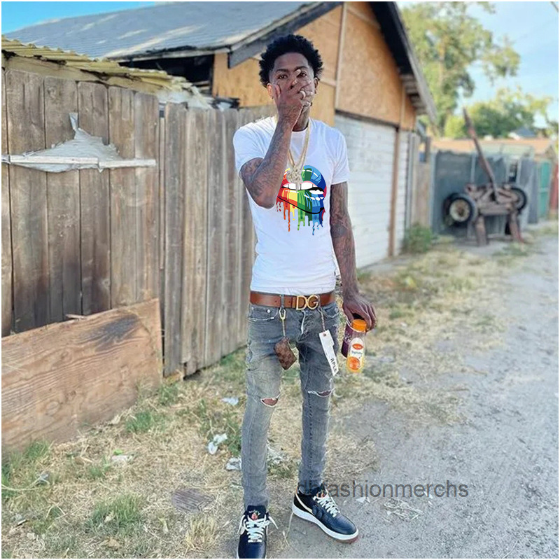 

designer t shirt Trendy mens loose tshirts mens hip hop lip short sleeve tshirts summer clothes, White