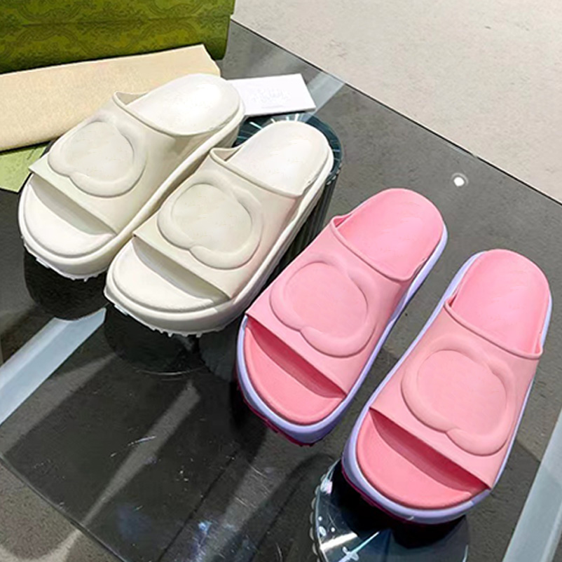 

2022 Thick bottom Beach slippers fashion Summer Women New Thick Soled Slides Flat Sandals Pink White Flip Flops 35-42 with box, Black