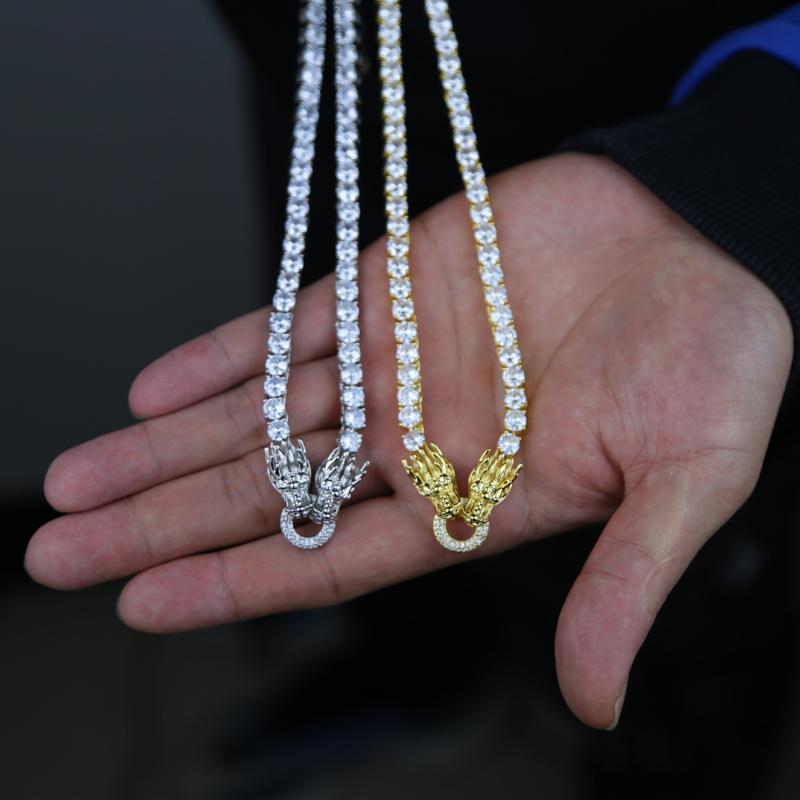 

Chokers Iced Out Women Men High Quality Hip Hop Dragon Charm Pendant With 5mm Cz Tennis Chain Necklace Adjust Size For Party GiftChokers