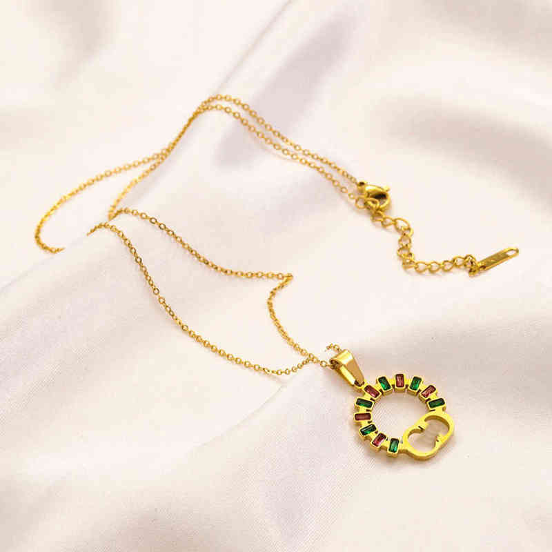 Fine Titanium steel letter diamond studded Polished Pendant Necklace stainless steel version simple fashion elegant neck chain-image-782753063