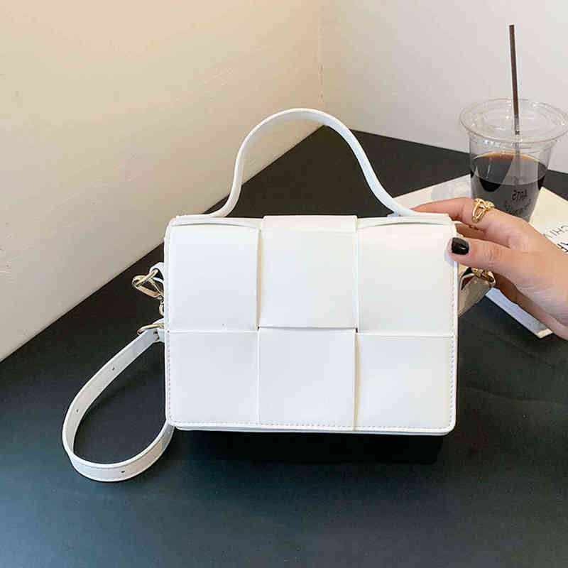 

Small Weave Women Shoulder Bags Square Pu Leather Msenger Ladi Simple Flap Tote Crossbody Bag White Top-handle Handbags, Black