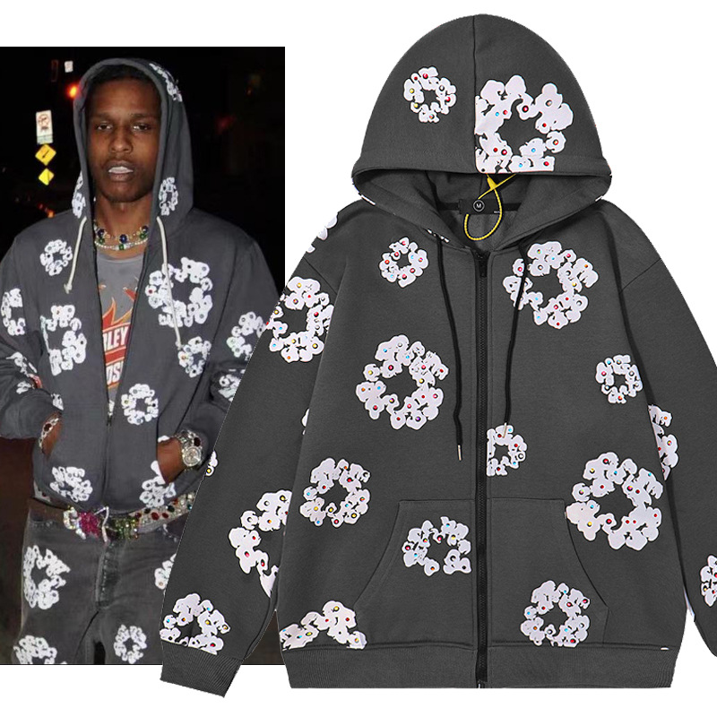 

Zip Sweatshirts Mens Women Hoodies Mens Clothing High Street Puff Print Hoode Pullover Printed Sweatshirt -XXL, Gray