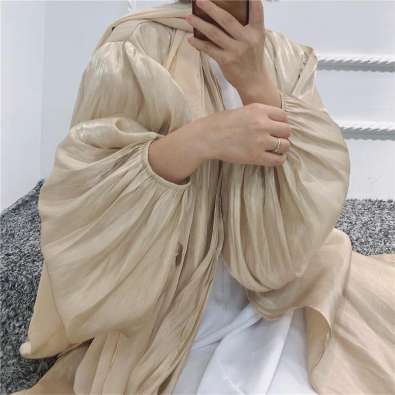 

Ethnic Clothing Eid Djellaba Abaya Dubai Women Fashion Shiny Hijab Puff Sleeves Muslim Dress Satin Turkey Islam AbayasEthnic