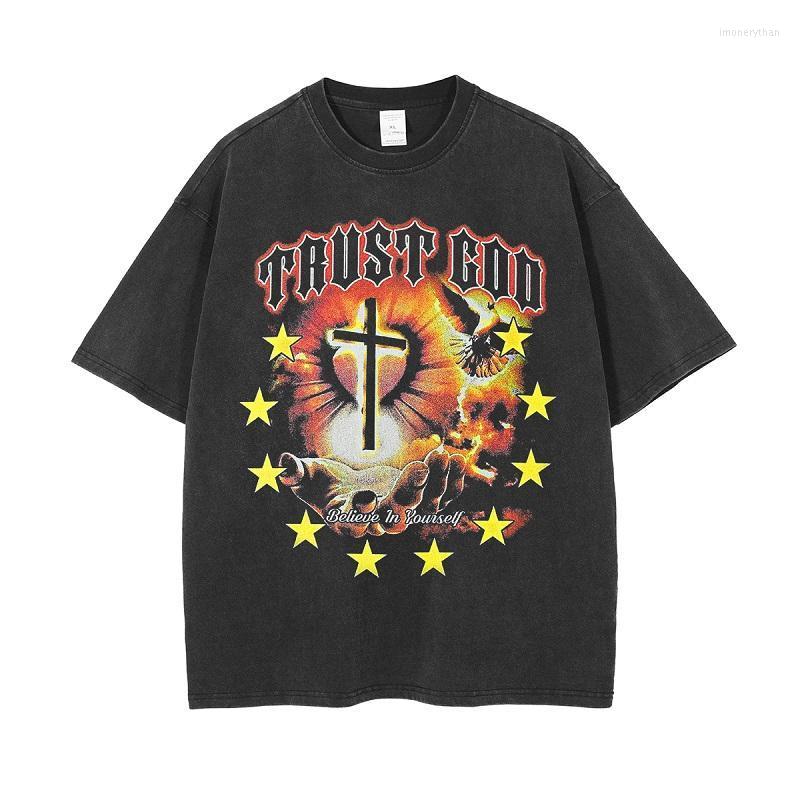 

Men's T-Shirts Cotton Oversized T Shirt Graphic Prayer Cross Print Washed Casual Loose Tshirt Short Sleeve Tee Top StreetwearMen's Imon22, Retro black