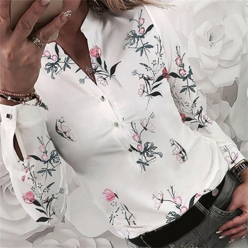 

Women's Shirts Floral Blouses Long Sleeve Shirts Women Camisas Female Printing Button Women's Spring Autumn Tops Slim Blusas 220419, White6