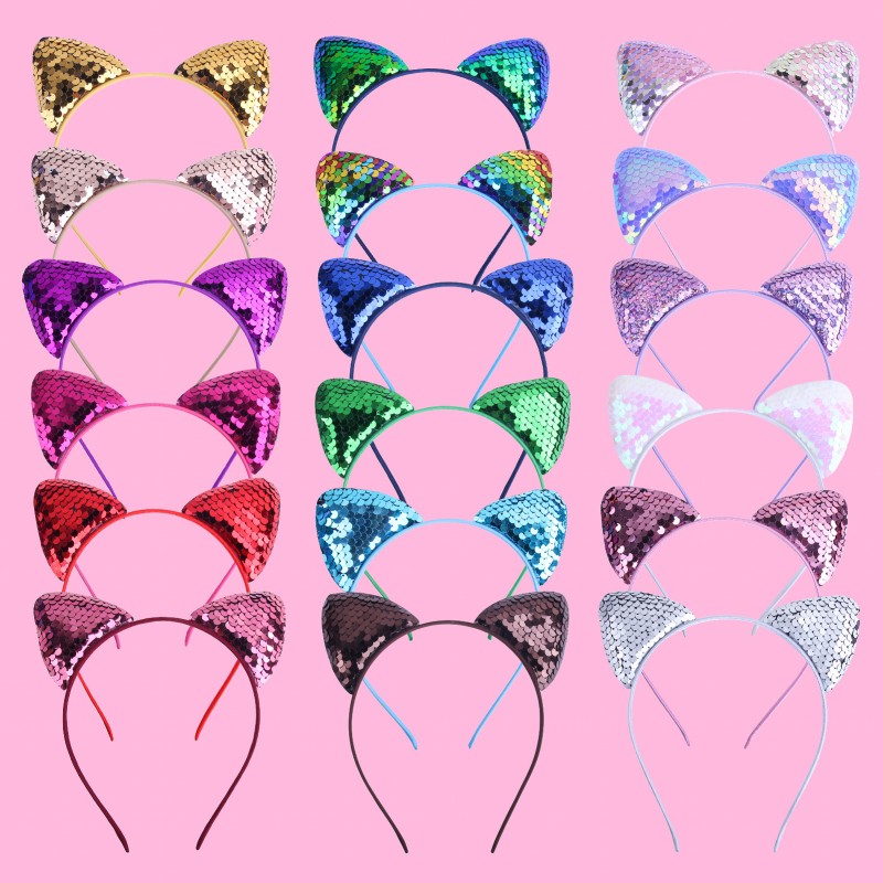 

Fashion Cute Sequins Cat Ears Hair Hoops Headband For Girls Kids Hairbands Head Band Baby Toddler Accessories Headwear Children 405 H1, As show