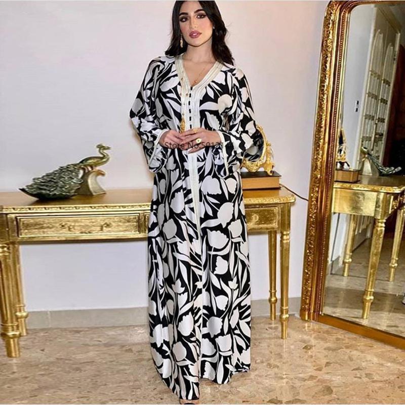 

Casual Dresses Ethnic Long Dress For Women Ribbon V Neck Sleeve Maxi Loose Plus Size Middle East Muslim Arabic Clothing, Black dress