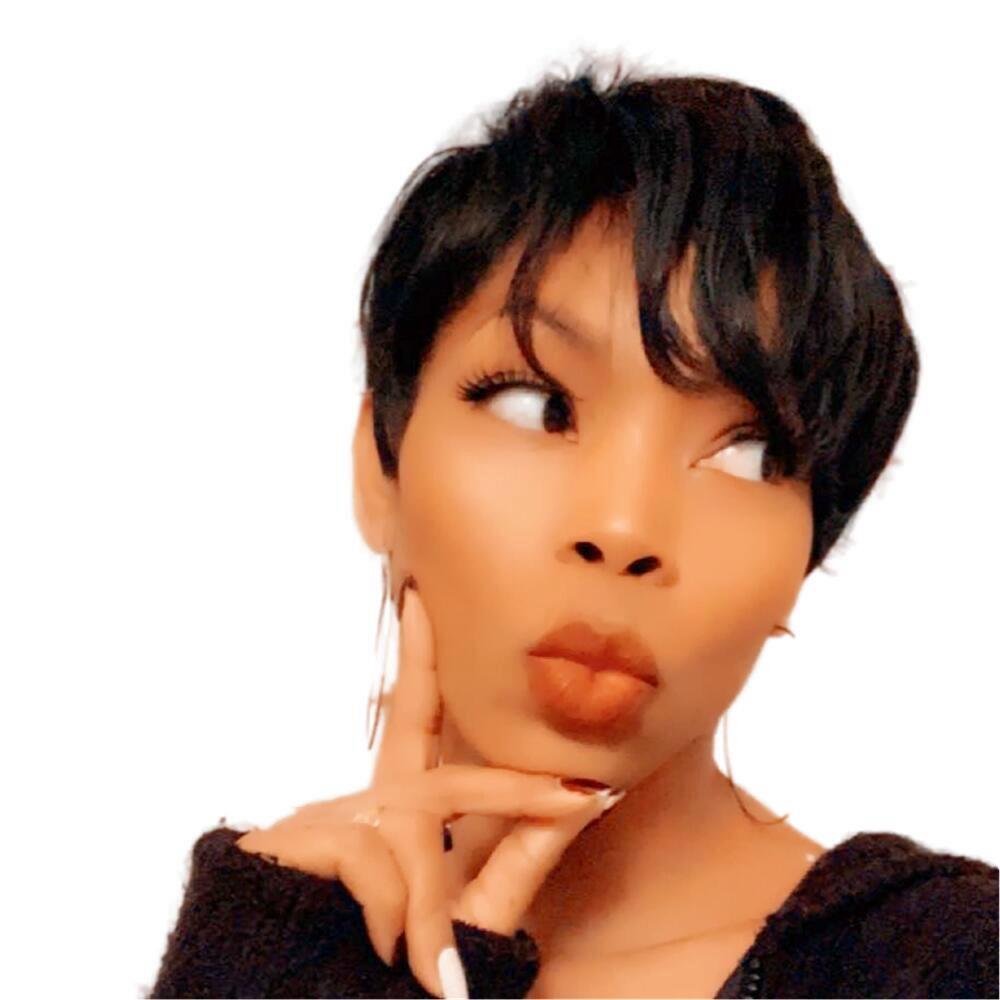 

Short Pixie Cut Human Hair Wigs With Bangs Brazilian Straight RemyHair Wigs for Black Women Machine Made, 1b#