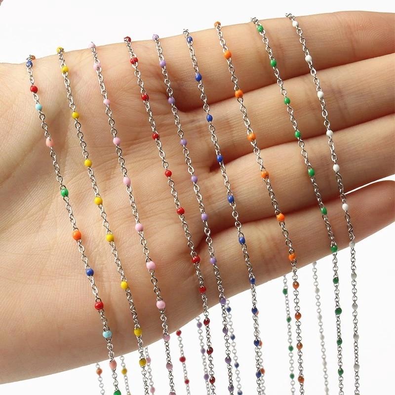

Chains Meter Handmade Round Glass Beads Silver Color Stainless Steel For Necklaces Bracelet Making DIY Jewelry FindingChains