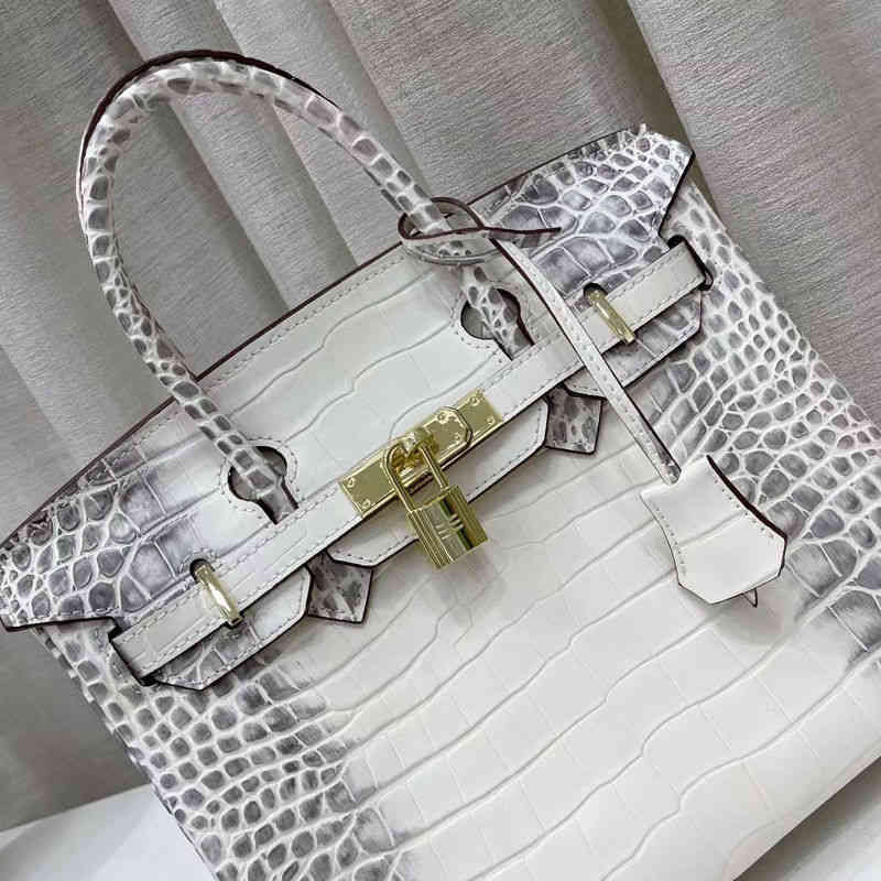 

Designer Luxury BBirkinss's Handbags High-end Custom European and American Crocodile Leather Platinum Bag Brig ZU45, Sky blue