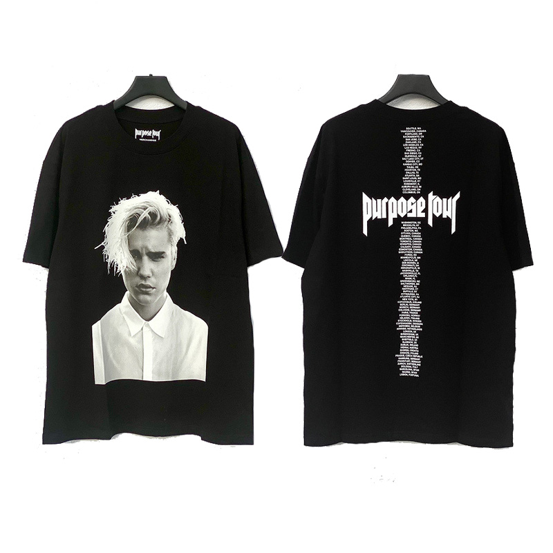 

2022 INS High street tide brand Men's T-Shirts Justin Purpose Tour Bieber Black Portrait Vintage Large Size Loose Casual Short-sleeved T Shirt