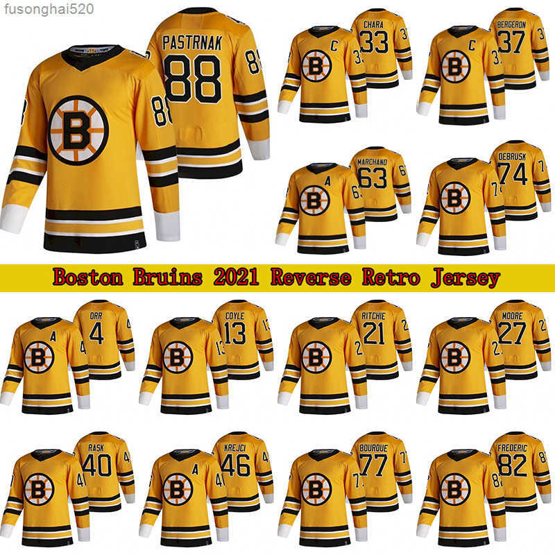 

88 David Pastrnak Boston Bruins 2021 Reverse Retro Jersey 37 Patrice Bergeron 63 Brad Marchand 74 Jake DeBrusk Hockey Jerseys nhl's Jerseys, Reverse retro yellow 77 c pacth