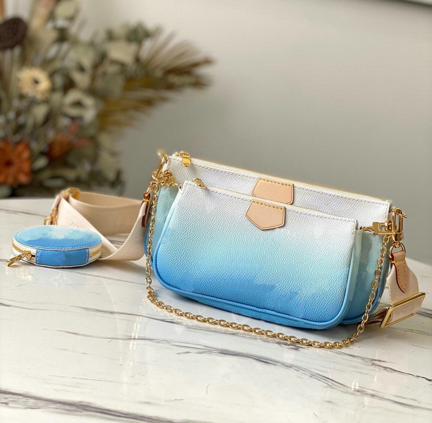 

2023 3PCS/SET Round Coin Purse bags women pastel-colored Giant canvas cowhide-leather mini two crossbody wallet shoulder bag, Blue