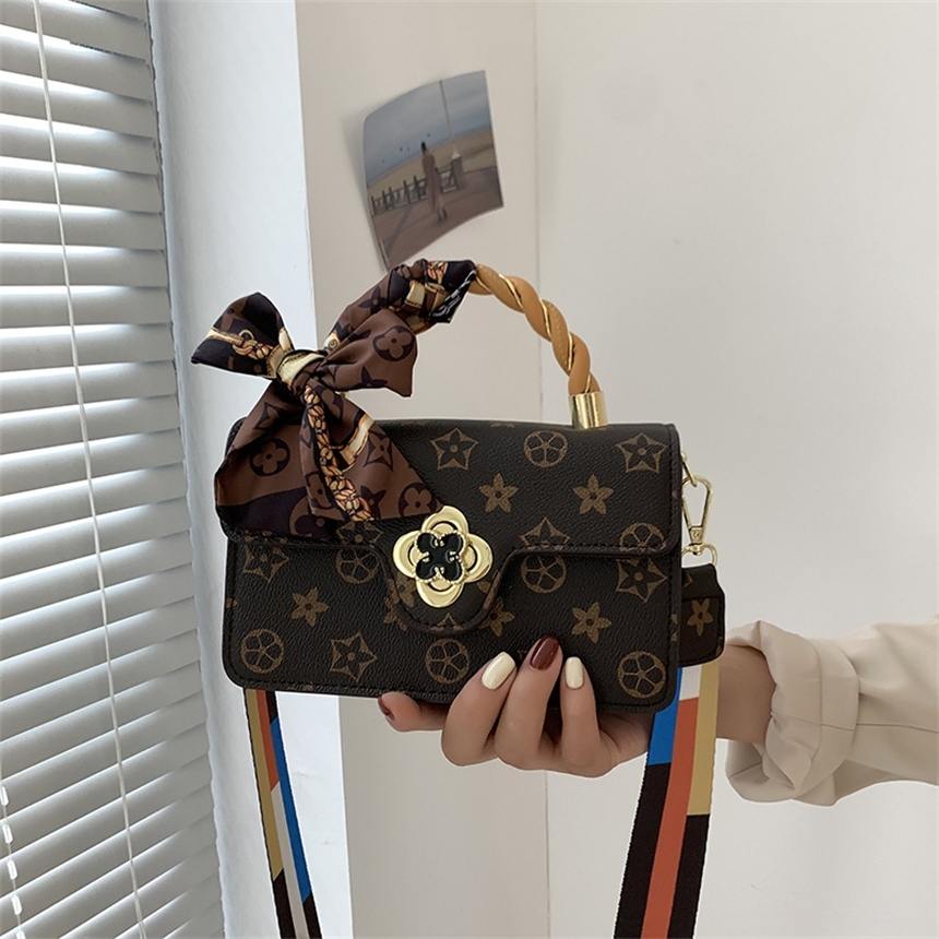 

62% OFF 2022 new trendy s Fashion female New Silk Scarf portable small square bag old flower wide shoulder strap Single Shoulder Messenger Bag, White